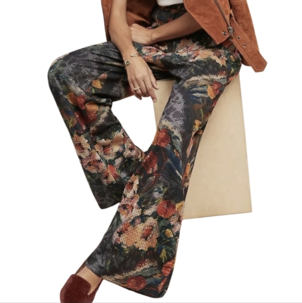 Anthropologie x Eva Franco Simone Multicolor Knit Wide Leg Floral Trousers Small - Picture 2 of 9